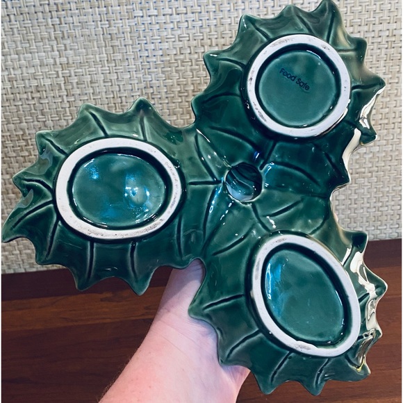 🎄🌟HP🌟VTG Glazed Ceramic Divided 3 Holly Leaf & Berries Candy Dish - Picture 5 of 6